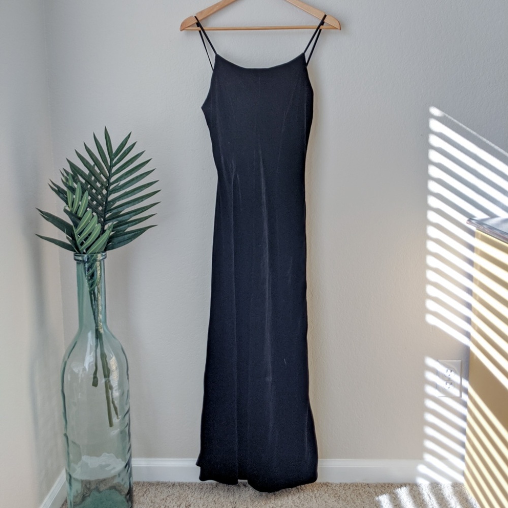 Vintage J. Crew 90s Velvet Maxi Dress Gown Black